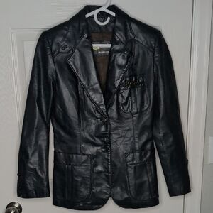 Etienne Aigner Vintage Black Leather Blazer